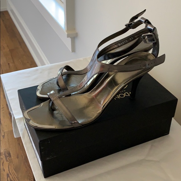 Strappy, dark silver Donald J Pliner heels. - Picture 2 of 3
